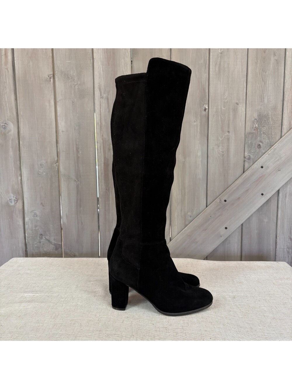 Blondo high knee boots waterproof 3" heels suede size 7M elastic calf